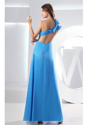 Beading Baby Blue Prom Dress One Shoulder Empire