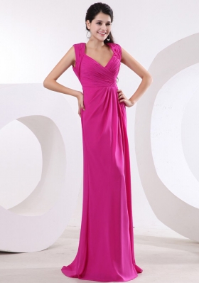 Fuchsia Ruch Brush V-neck Prom Dress High Slit