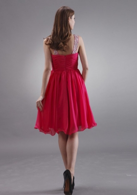 Beading Coral V-neck Bridesmaid Dresses A-line