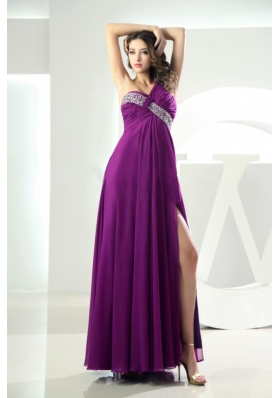 Prom Dress Fuchsia Watteau One Shoulder High Slit