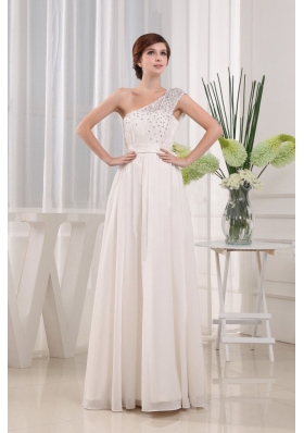 White One Shoulder Bead A-line Prom Celebrity Dress