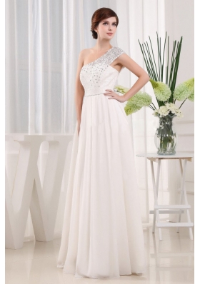 White One Shoulder Bead A-line Prom Celebrity Dress