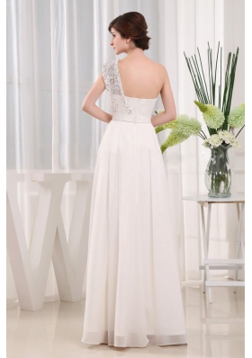 White One Shoulder Bead A-line Prom Celebrity Dress