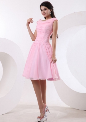 Bateau Ruch Baby Pink Prom Dress A-line