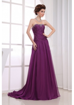 Fuchsia Bead Prom Dress Empire Strapless Brush