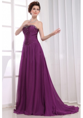 Fuchsia Bead Prom Dress Empire Strapless Brush