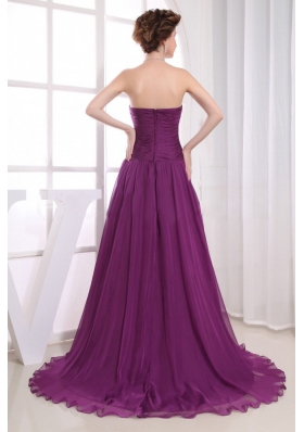 Fuchsia Bead Prom Dress Empire Strapless Brush