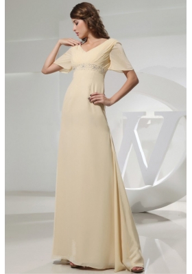 Champagne Mother Bride Dress Short Sleeves Beading