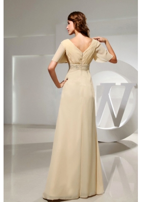 Champagne Mother Bride Dress Short Sleeves Beading