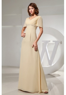 Champagne Mother Bride Dress Short Sleeves Beading