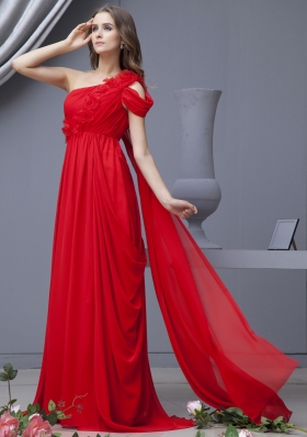 Empire Red Prom Dress One Shoulder Watteau