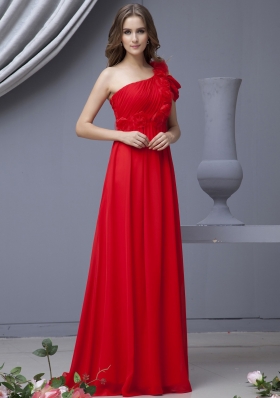 Empire Red Prom Dress One Shoulder Watteau