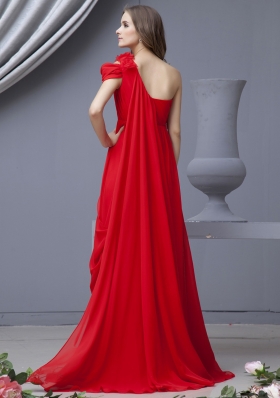 Empire Red Prom Dress One Shoulder Watteau