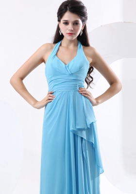 Halter Baby Blue Bridesmaid Dresses Empire Ruch