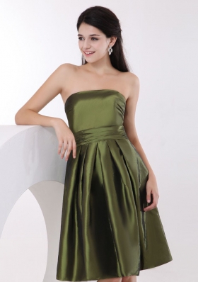 Strapless Olive Green Bridesmaid Dress Knee-length