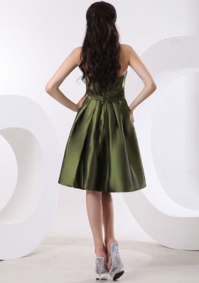 Strapless Olive Green Bridesmaid Dress Knee-length