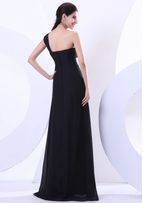 One Shoulder Black Prom Dress Pleats Column