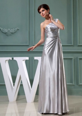 Column Prom Dress Beading One Shoulder Grey