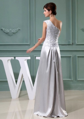 Column Prom Dress Beading One Shoulder Grey