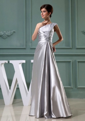 Column Prom Dress Beading One Shoulder Grey