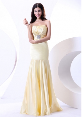 Beading Strapless Prom Dress Floor-length Yellow