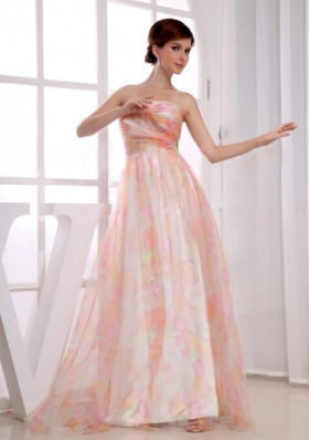 A-Line Multi-color Prom Dress Print Strapless