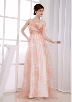 A-Line Multi-color Prom Dress Print Strapless