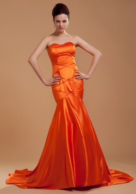 Mermaid Orange Red Prom Dress Brush Sweetheart