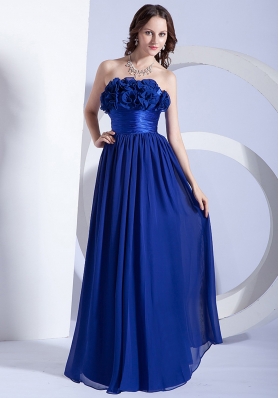 Blue Hand Flowers Empire Strapless Prom Dress