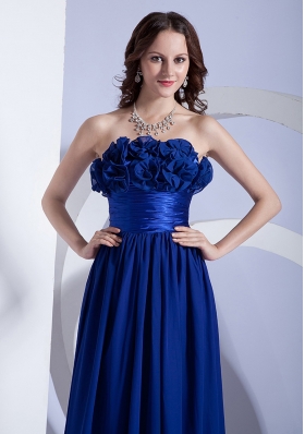 Blue Hand Flowers Empire Strapless Prom Dress