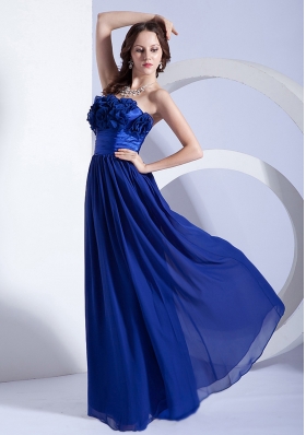 Blue Hand Flowers Empire Strapless Prom Dress