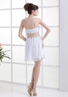 Column Beading and Ruching White Prom Dress