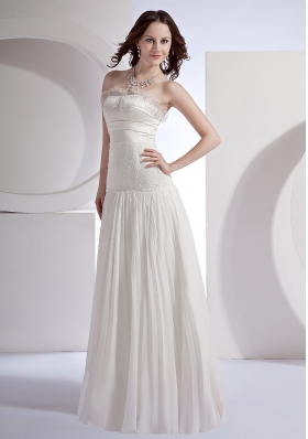 Pleat Beading Strapless Prom Dress Floor-length