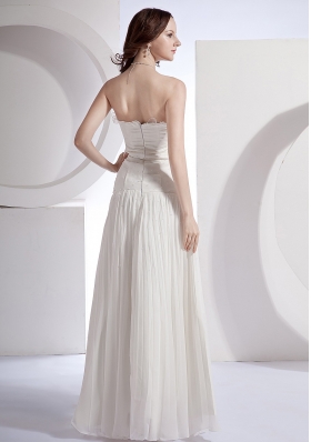 Pleat Beading Strapless Prom Dress Floor-length