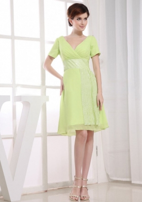 V-neck Prom Dress Yellow Green A-Line