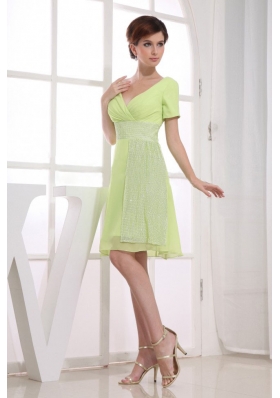 V-neck Prom Dress Yellow Green A-Line