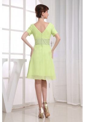 V-neck Prom Dress Yellow Green A-Line