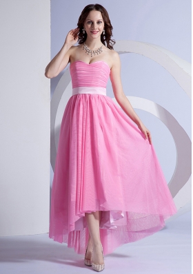 High-low Pink Chiffon Prom Dress Sweetheart