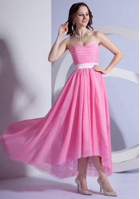 High-low Pink Chiffon Prom Dress Sweetheart