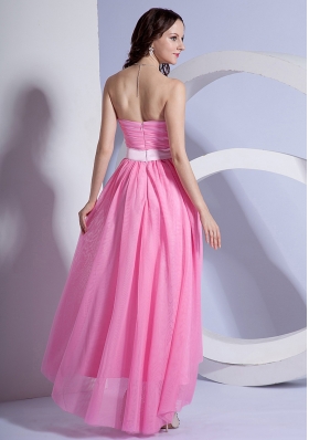 High-low Pink Chiffon Prom Dress Sweetheart