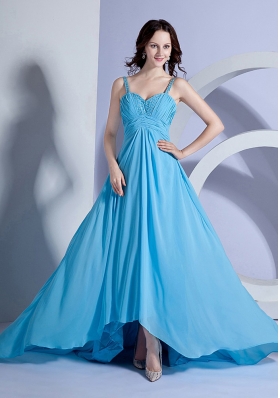 Beading Prom Dress Straps Light Blue Empire Brush