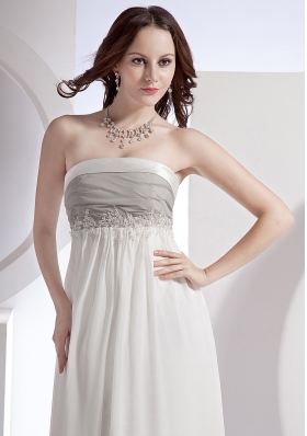 Strapless Empire White Prom Dress Brush Appliques