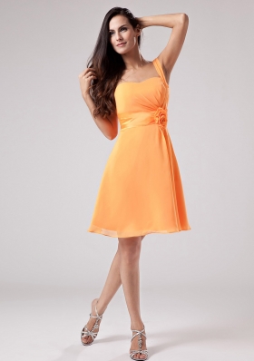 Sash Orange Red One Shoulder Bridesmaid Dress