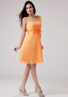 Sash Orange Red One Shoulder Bridesmaid Dress