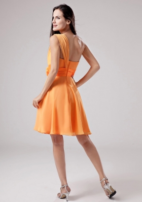 Sash Orange Red One Shoulder Bridesmaid Dress