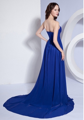 Brush Blue Prom Evening Dress Beading A-line Strapless