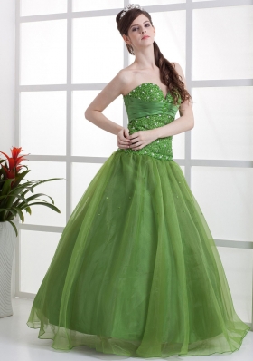 Sweetheart Olive Green Prom Dress Beaded