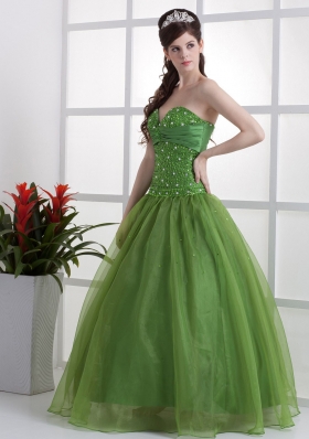 Sweetheart Olive Green Prom Dress Beaded