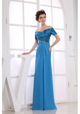 Off The Shoulder Prom Dress Blue Beading