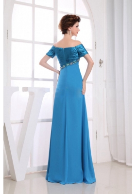 Off The Shoulder Prom Dress Blue Beading